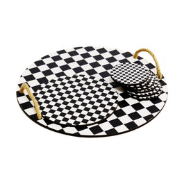 Hermia Set Bandeja Madera y Salvamanteles Cristal Blanco y Negro PLT0230