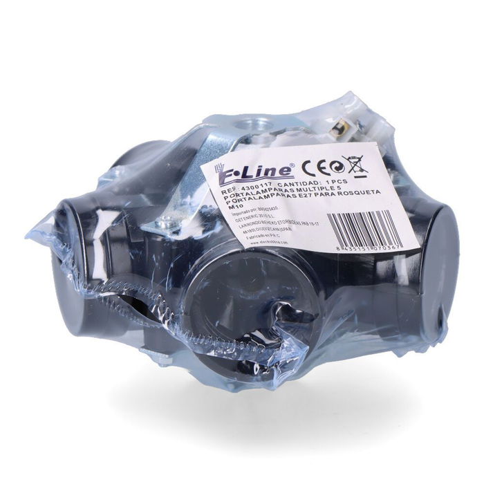 F-Line Portalámparas Múltiple 5 Portalámparas E27 Rosca M10 Negro Retractilado 4A 250V