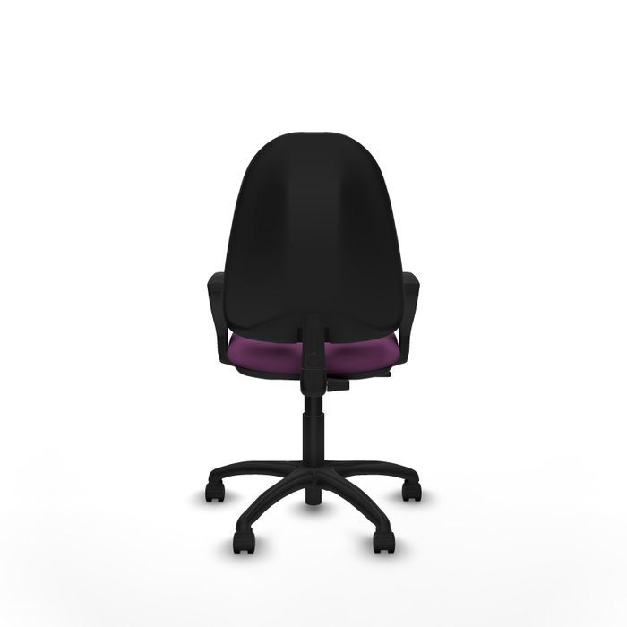 Silla de oficina Algarra con mecanismo Contacto permanente básico tapizada con Similpiel color Morado. Equipada con Base poliamida negra, Brazos fijos y Ruedas de nailon 50 mm Silla de oficina Algarra con mecanismo Contacto permanente básico tapizada con Similpiel color Morado. Equipada con Base poliamida negra, Brazos fijos y Ruedas de nailon 50 mm