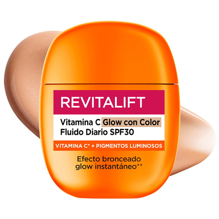 L'Oréal Paris Revitalift Vitamina C Fluido Diario Tono Glow SPF30 40 ml - Crema Hidratante con Color y Brillo, Protección Solar