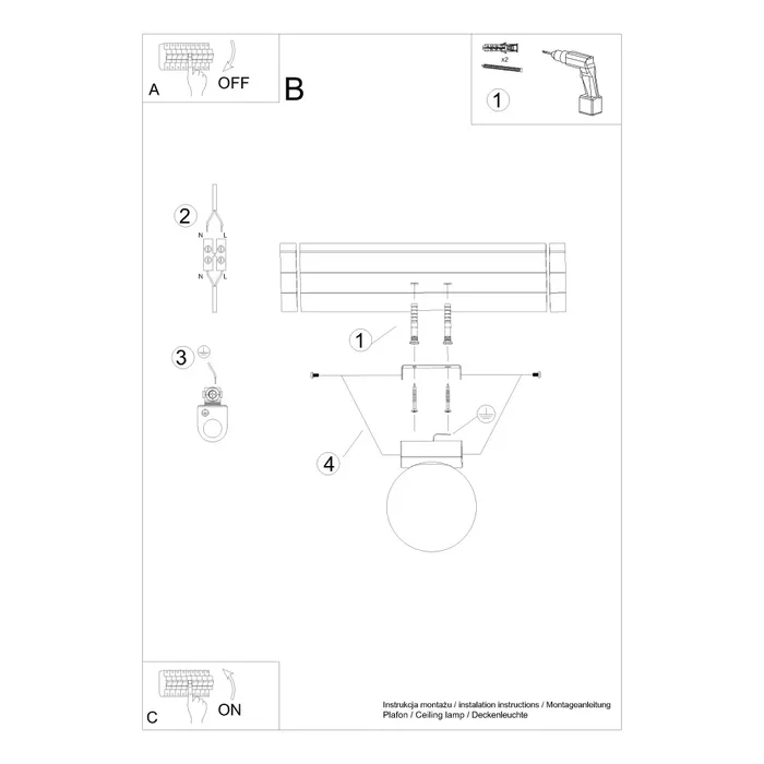 YOLI SOL-SL.1146 Lámpara de techo esférica, blanco o negro, varios puntos de luz, para estilos escandinavo, moderno, industrial