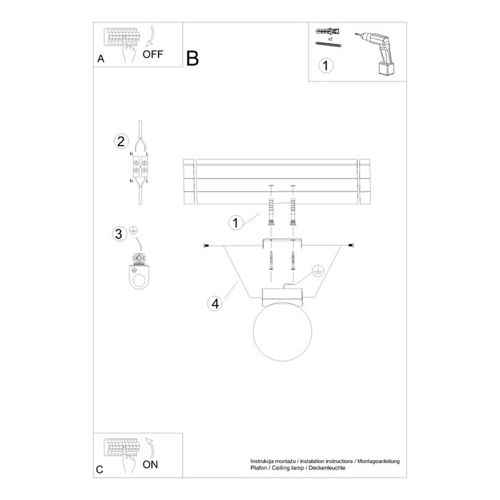 YOLI Lámpara de Techo YOLI 1 SOL-SL.1146 - Blanco y Negro, Estilo Escandinavo y Moderno