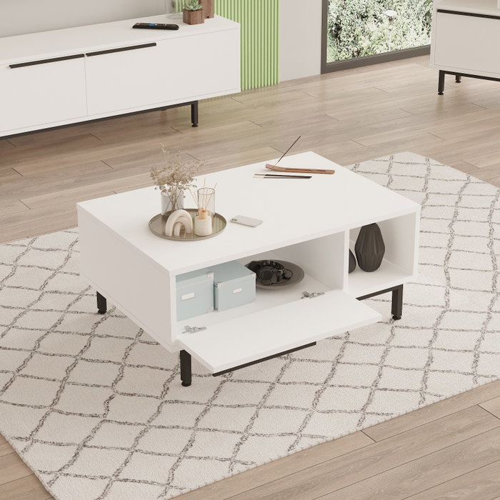 Hanah Home ON19-W Conjunto Muebles Salón Blanco Soporte TV 160cm Mesa Centro 90cm