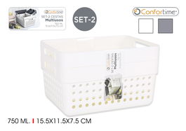 Confortime Set de 2 Cestas Multiusos 15.5 cm x 11.5 cm x 7.5 cm (36 Unidades)