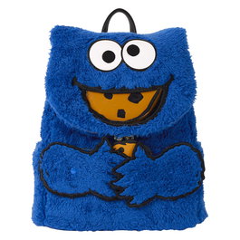 Loungefly Mochila Peluche Cookie Monster Barrio Sésamo con Monedero Extraíble, 22,86x11,43x26,67cm, Felpa y Cuero Vegano