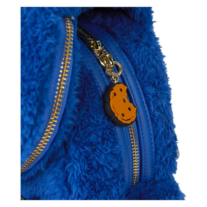 Loungefly Mochila Peluche Cookie Monster Barrio Sésamo con Monedero Extraíble, 22,86x11,43x26,67cm, Felpa y Cuero Vegano