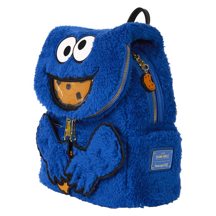 Loungefly Mochila Peluche Cookie Monster Barrio Sésamo con Monedero Extraíble, 22,86x11,43x26,67cm, Felpa y Cuero Vegano