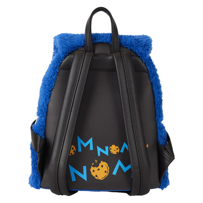 Loungefly Mochila Peluche Cookie Monster Barrio Sésamo con Monedero Extraíble, 22,86x11,43x26,67cm, Felpa y Cuero Vegano