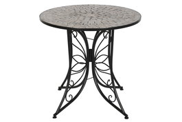 DKD Home Decor Mesa Redonda de Comedor en Metal y Cerámica Negro