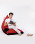 Atelier Del Sofa Puff de Jardín Grande Doble Color, Rojo y Negro, 145x90x35 cm, 100% Poliéster Impermeable, Ecológico