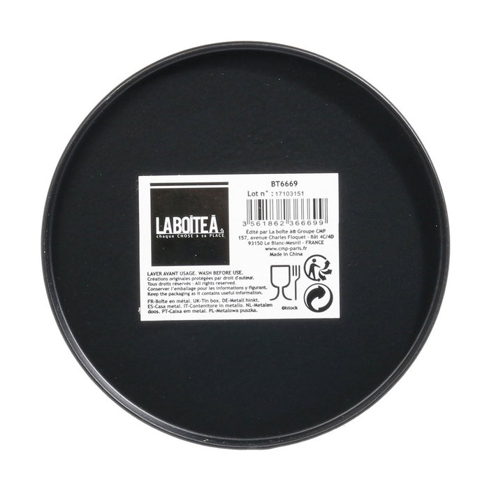 La Boite a Bote Metal para Pasta Espagueti Negro Mate con Ilustraciones Doradas Redondo con Tapa 12x30.5 cm