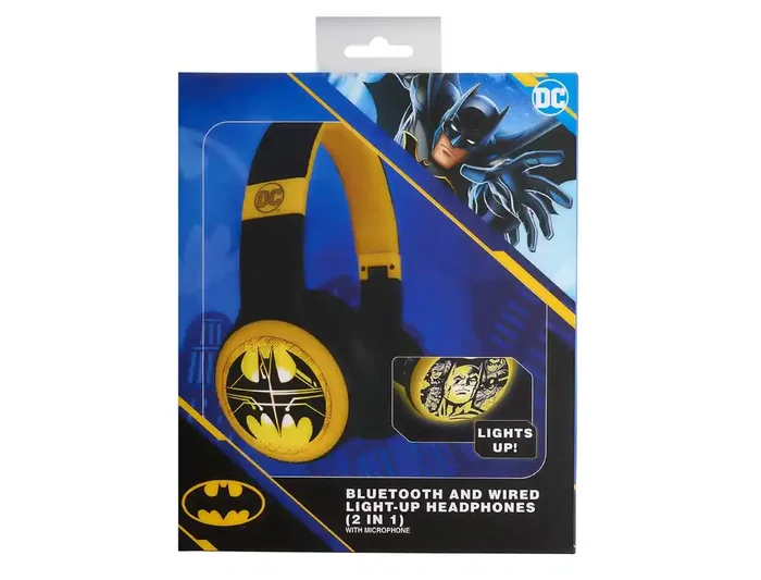 Wondee Auricular Bluetooth Batman con LED y Micrófono, Diseño 2 en 1, Bluetooth 5.0, 4h de Autonomía, Batlogo