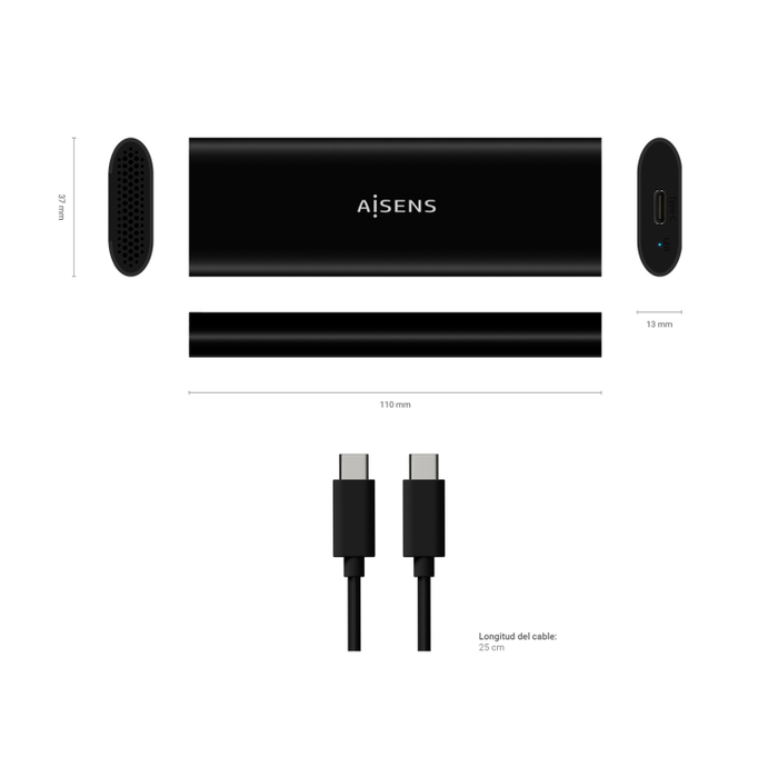 Aisens Caja Externa M.2 ASM2-014B SATA/NVMe USB 3.2 Gen 2 Negro