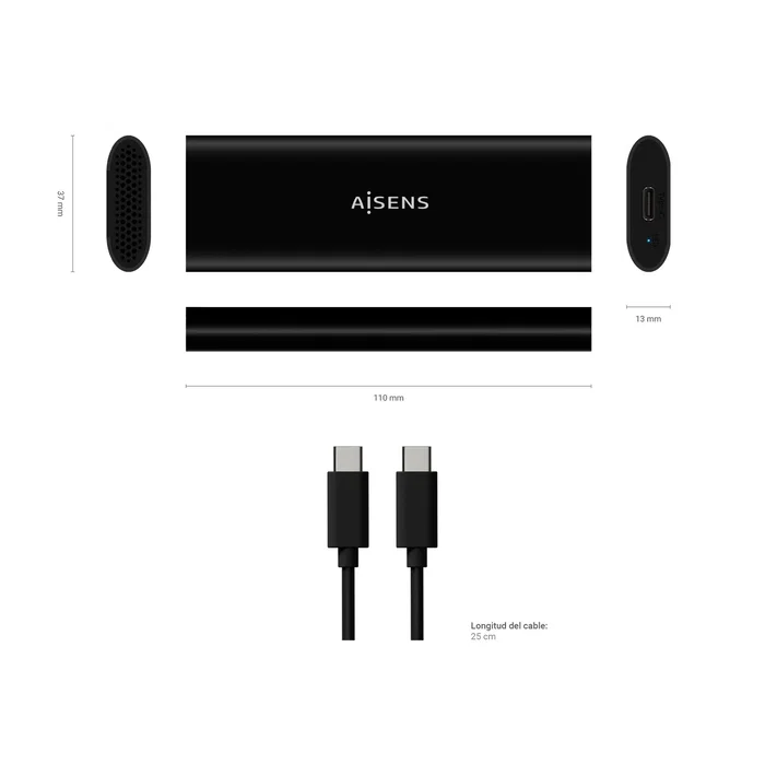 Aisens ASM2-014B Caja Externa M.2 SATA/NVMe USB 3.2 Gen 2 Negro