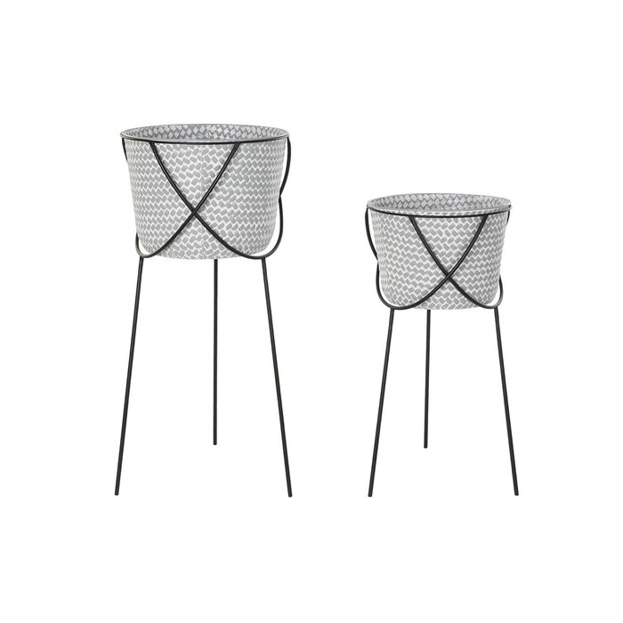 DKD Home Decor Set de 2 Maceteros de Metal y Hierro Gris 37x37x82 cm