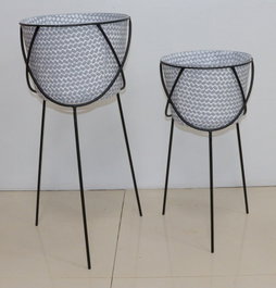 DKD Home Decor Macetero Urban Gris Negro Metal Hierro Set de 2 Piezas 37 x 37 x 82 cm