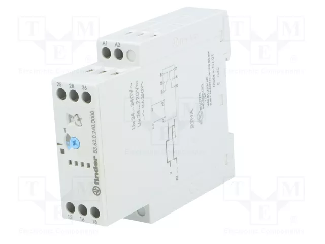 FINDER Relé de tiempo Serie 83, DPDT, 24-240V AC/DC FINDER Relé de tiempo Serie 83, DPDT, 24-240V AC/DC