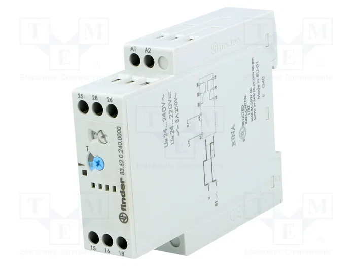 FINDER Relé de tiempo Serie 83, DPDT, 24-240V AC/DC FINDER Relé de tiempo Serie 83, DPDT, 24-240V AC/DC