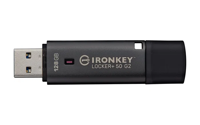 Kingston IronKey Locker+ 50 G2 LP50G2 - Unidad Flash USB Segura 128GB USB 3.2 Gen 1 con Cifrado AES 256-bit FIPS 197, Protección BadUSB y Multi-Contraseña, Negro