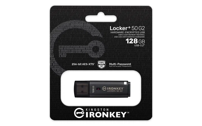 Kingston IronKey Locker+ 50 G2 LP50G2 - Unidad Flash USB Segura 128GB USB 3.2 Gen 1 con Cifrado AES 256-bit FIPS 197, Protección BadUSB y Multi-Contraseña, Negro