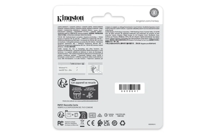 Kingston IronKey Locker+ 50 G2 LP50G2 - Unidad Flash USB Segura 128GB USB 3.2 Gen 1 con Cifrado AES 256-bit FIPS 197, Protección BadUSB y Multi-Contraseña, Negro