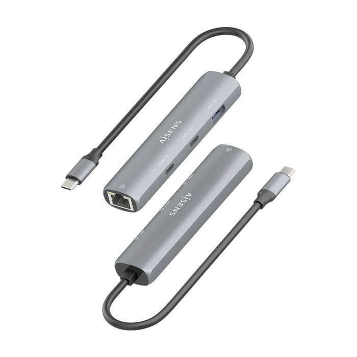 AISENS Dock USB-C a Ethernet Gigabit + Hub 2xUSB-C + 1xUSB-A, Gris, 15cm