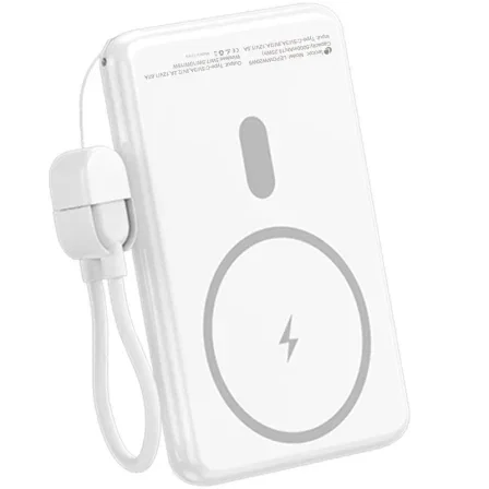 Leotec Powerbank 5000 mAh 20W Wireless Blanco con Cable USB Tipo-C