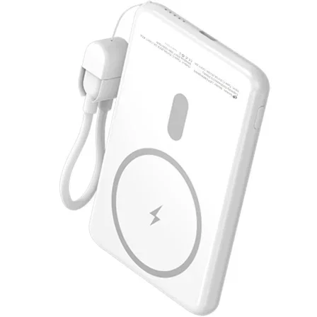 Leotec Powerbank 5000 mAh 20W Wireless Blanco con Cable USB Tipo-C