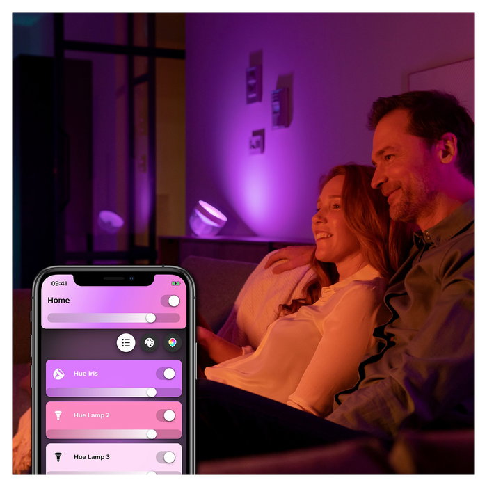 Philips Hue White & Color Ambiance Iris Lámpara de Mesa Inteligente Negro, Bluetooth/Zigbee, Luz Blanca y de Color 570lm, Compatible con Alexa, Google Assistant y Apple HomeKit