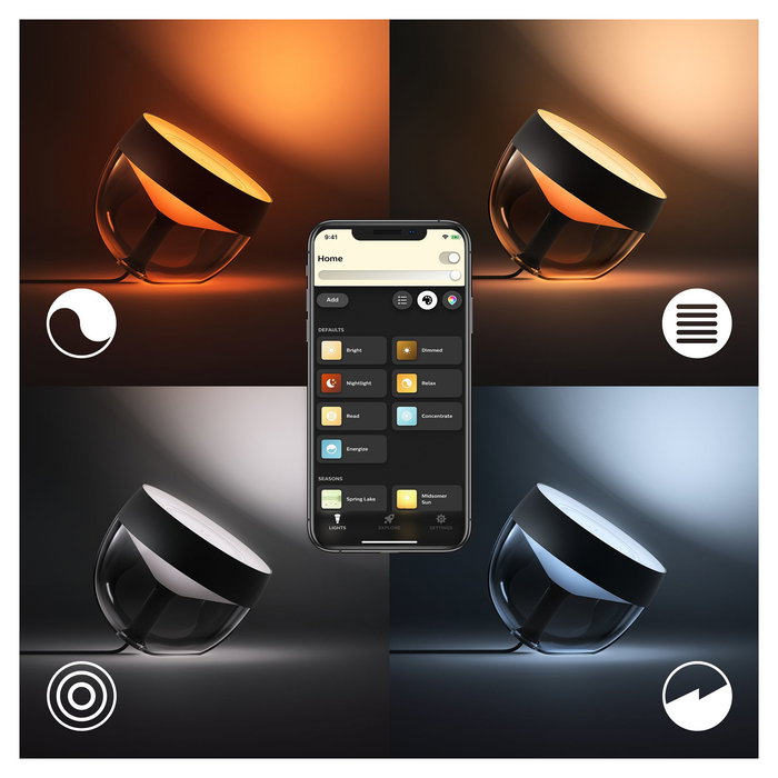 Philips Hue White & Color Ambiance Iris Lámpara de Mesa Inteligente Negro, Bluetooth/Zigbee, Luz Blanca y de Color 570lm, Compatible con Alexa, Google Assistant y Apple HomeKit