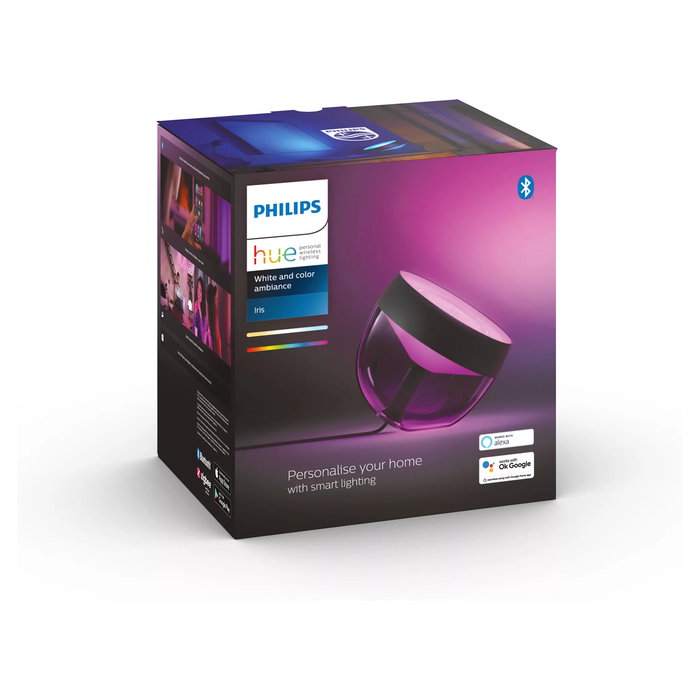 Philips Hue White & Color Ambiance Iris Lámpara de Mesa Inteligente Negro, Bluetooth/Zigbee, Luz Blanca y de Color 570lm, Compatible con Alexa, Google Assistant y Apple HomeKit
