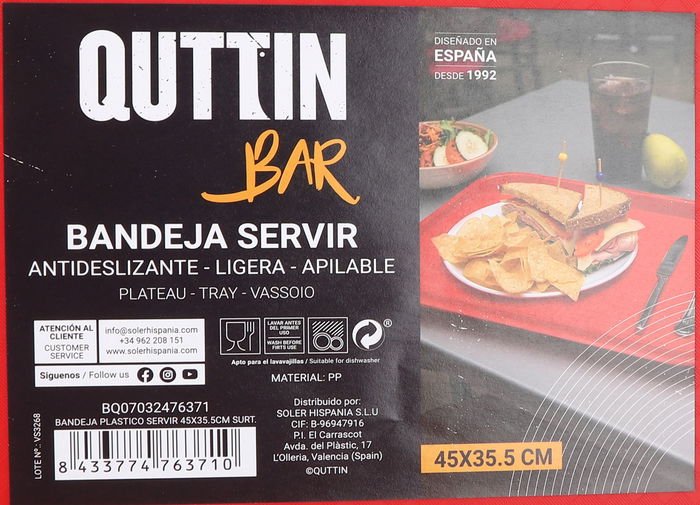 My Bar Bandeja para Servir de Plástico 45.5 x 35.6 cm Surtida (24 Unidades)