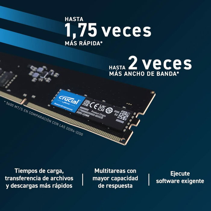 Crucial CT2K16G56C46U5 Memoria RAM DDR5 32 GB (2 x 16 GB) 5600 MHz DIMM ECC Crucial CT2K16G56C46U5 Memoria RAM DDR5 32 GB (2 x 16 GB) 5600 MHz DIMM ECC
