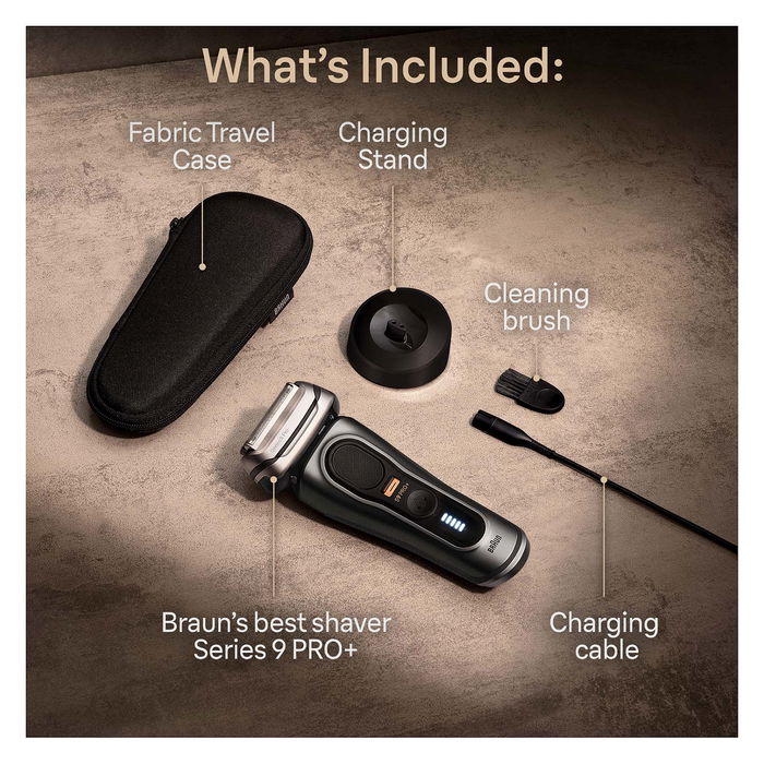 Braun Series 9 Pro+ Afeitadora y Cortapelos 9515s, Wet & Dry, 5 Cabezales, Tecnología Sonic, Carga Inalámbrica, Viaje, Metálico
