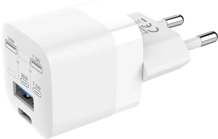 Vision TC-PUSBEU/30 Cargador de Pared Doble Puertos USB-C y USB-A 30W/18W con Carga Rápida Quick Charge 3.0 para Smartphone, Tableta y Portátil - Blanco