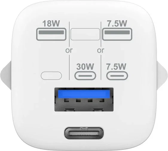 Vision TC-PUSBEU/30 Cargador de Pared Doble Puertos USB-C y USB-A 30W/18W con Carga Rápida Quick Charge 3.0 para Smartphone, Tableta y Portátil - Blanco