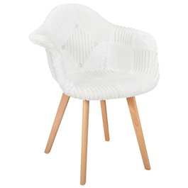 Home Deco Factory Silla Butaca Patchwork Blanca Tapizado Natural, Estructura de PP y Patas de Haya, Soporta 110 kg, 64x59.5x85.4 cm
