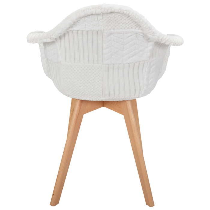 Home Deco Factory Silla Butaca Patchwork Blanca Tapizado Natural, Estructura de PP y Patas de Haya, Soporta 110 kg, 64x59.5x85.4 cm