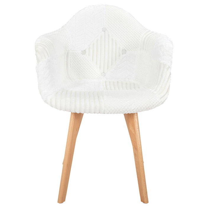 Home Deco Factory Silla Butaca Patchwork Blanca Tapizado Natural, Estructura de PP y Patas de Haya, Soporta 110 kg, 64x59.5x85.4 cm