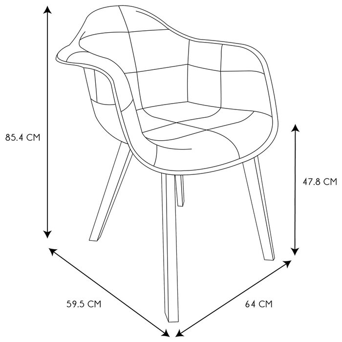 Home Deco Factory Silla Butaca Patchwork Blanca Tapizado Natural, Estructura de PP y Patas de Haya, Soporta 110 kg, 64x59.5x85.4 cm
