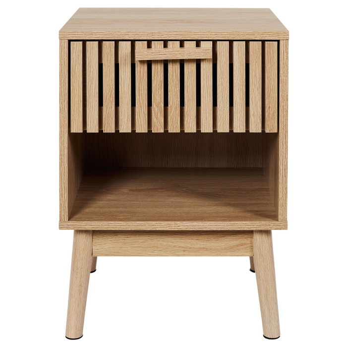 Home Deco Factory Mesita de Noche Klaus Natural con Cajón Madera Pino y Partículas Crudo Natural 40x35x55 cm