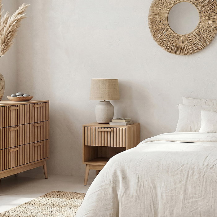 Home Deco Factory Mesita de Noche Klaus con Cajón, Madera Natural