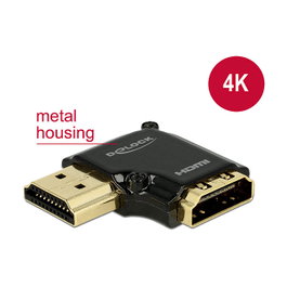 DeLOCK Adaptador HDMI de alta velocidad con Ethernet, 4K, 90 grados hacia la izquierda, Negro
