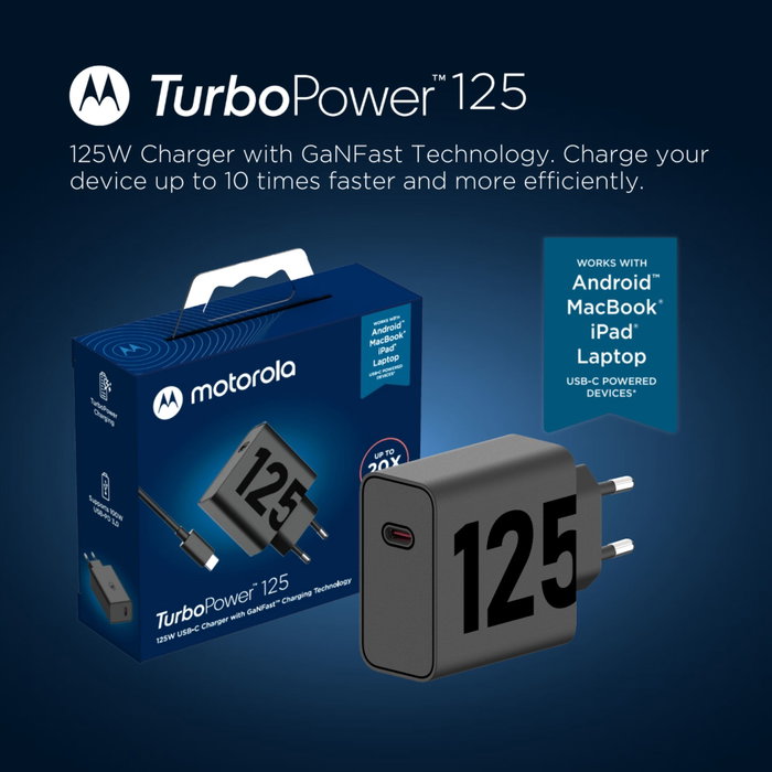 Motorola TurboPower 125W GaNFast Cargador de Pared Dual USB-C Negro Motorola TurboPower 125W GaNFast Cargador de Pared Dual USB-C Negro