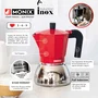 Monix M863106 Cafetera Italiana Manual de Acero Inoxidable y Aluminio, Apta para Inducción, 6 Tazas / 0.37L, Color Rojo