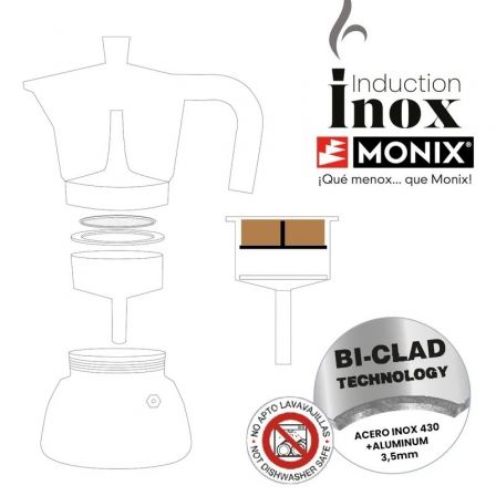 Monix Cafetera Italiana Induction Inox M863106 6 Tazas Roja