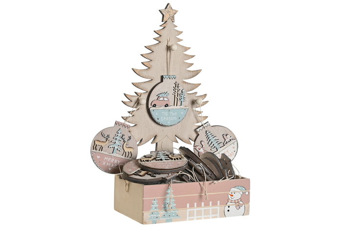 DKD Home Decor Decoracion Colgante Navidad Fantasia Rosa Verde Menta Madera 11.5 x 32 x 17 cm (24 Unidades)