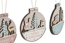 DKD Home Decor Decoracion Colgante Navidad Fantasia Rosa Verde Menta Madera 11.5 x 32 x 17 cm (24 Unidades)