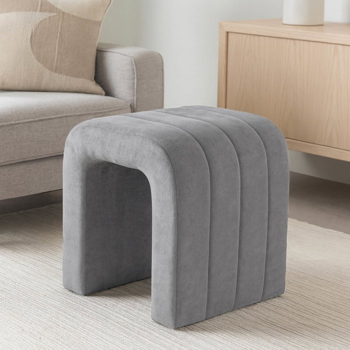 Versa Taburete Tapizado Gris Oscuro 38x45 cm Metal Terciopelo
