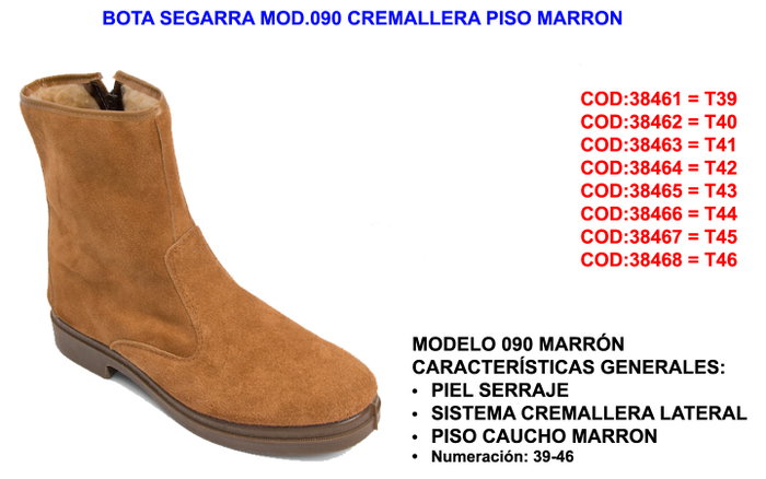 Segarra MOD.090 Bota de Caña Corta con Cremallera Marrón Talla 40 Segarra MOD.090 Bota de Caña Corta con Cremallera Marrón Talla 40